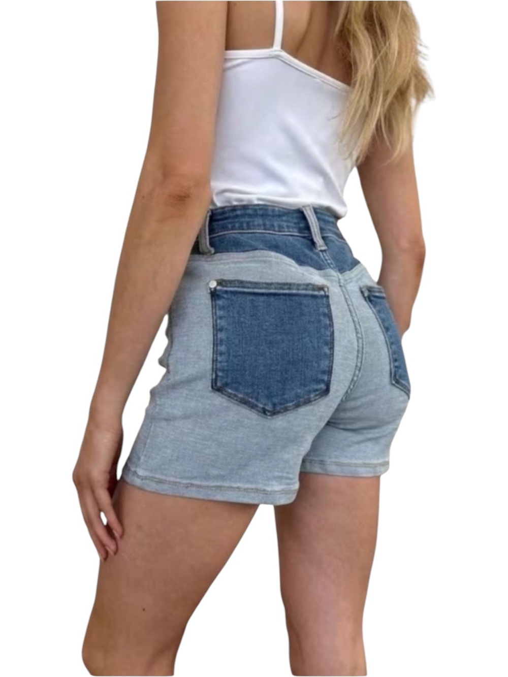 NWT Judy Blue Annie Color Block High Rise Denim Shorts Mixed Wash Stretch - Picture 2 of 9